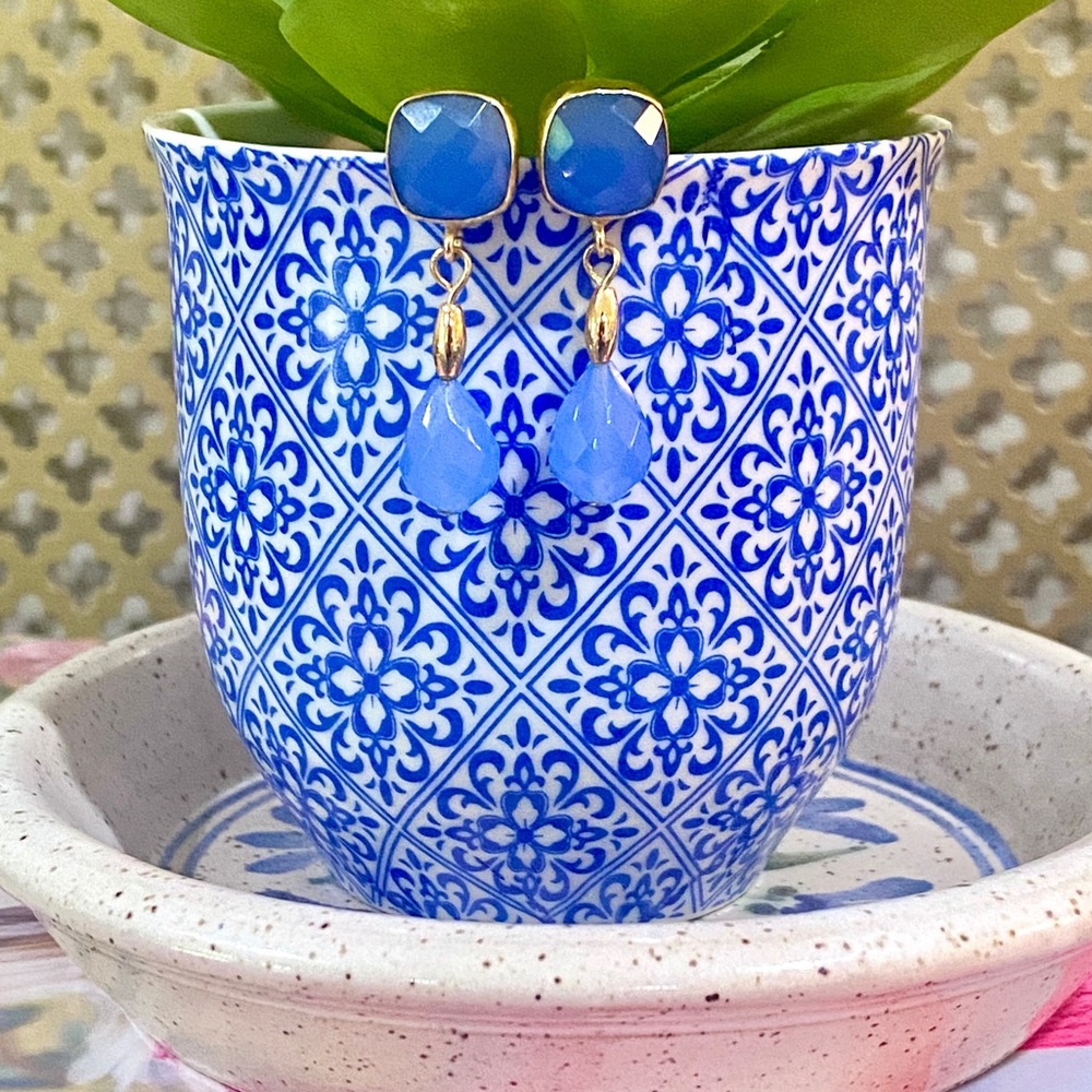 Blue Stone Drop Earrings